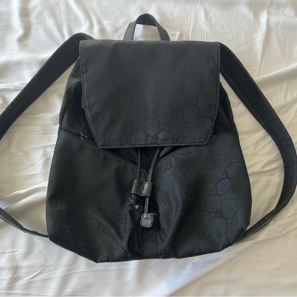 Gucci Black Monogram Canvas Backpack